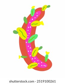 Clipart de vetor de cactos em um estilo abstrato multicolorido. Uma planta de cactos com flores de várias cores e formas.