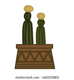 Dibujos vectoriales cacti. Cactus en una maceta de flores. Están con picos y flores. Flores caseras. Ilustración vectorial simple en color.