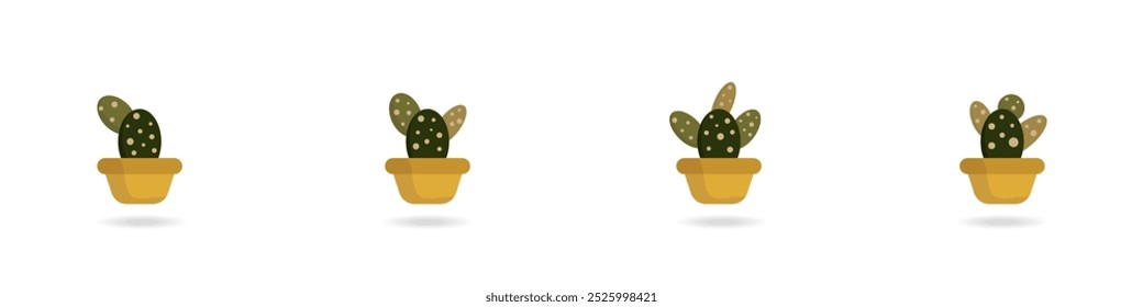 Cacti vector icons set. Cute green cacti succulents. Exotic decorative plant. Small cacti in pots set. Plant with thorns vector. Green desert plants.