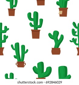 Cacti vector pattern on white background