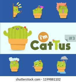 CACTTUS is combination between cat and cactus Cute Monster Alien Characters Vector Happy Set