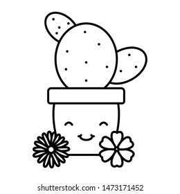 cactu and flowers in ceramic pot kawaii