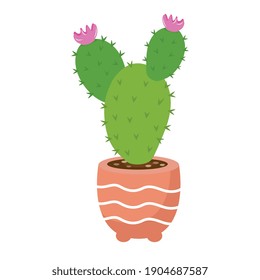 cactu plant exotic in orange ceramic pot icon vector illustration design