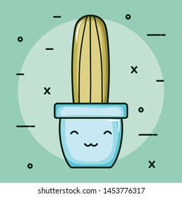 cactu plant in pot kawaii character