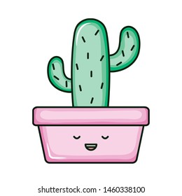 cactu plant in pot kawaii character