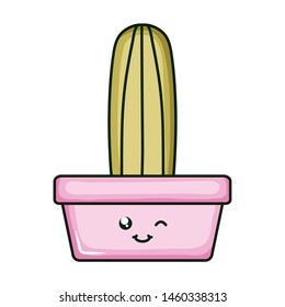 cactu plant in pot kawaii character