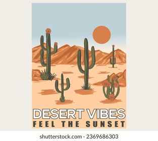 Cactus, Resumen de la decoración moderna de la pared arte. Gran cañón arizona. El desierto de Arizona sueña obras de arte gráficas vectoriales para camisetas, afiches, arte mural, pegatinas, fondo y otros. Siente la puesta de sol. 