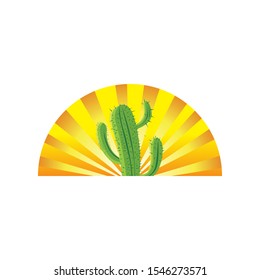 Cactus in Abstract Sunrise Logo Vector
