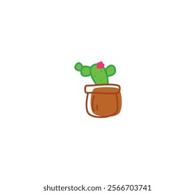 a cactus adorned with vibrant pink flowers the minimalist design. green cactus with pot against white background. 