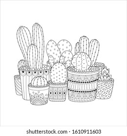 Cactus for adult and children coloring book. Handdrawn. vector illustration. 