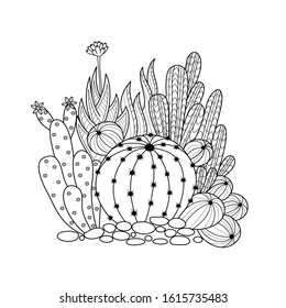 Cactus for adult and children coloring book. Handdrawn. vector illustration. 