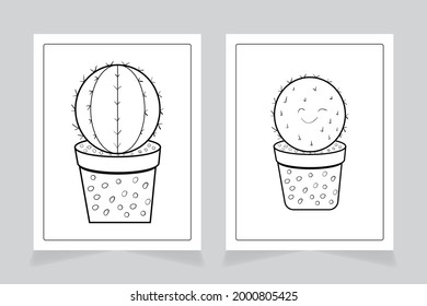 Cactus for adult and children coloring book. vector illustration.