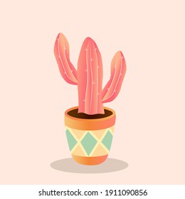 cactus with aesthetic vase pastel color illustration