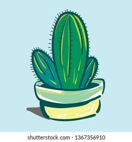 Cactus against blue background vector or color illustration
