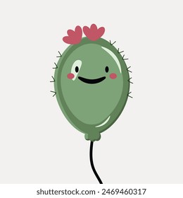 Cactus air balloon character. Vector illustration