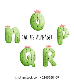 Cactus Alphabet, Cactus Font, Vector Illustration