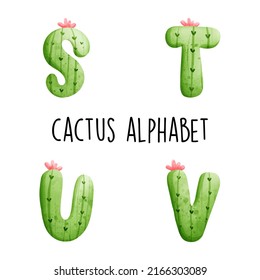 Cactus Alphabet, Cactus Font, Vector Illustration