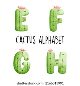 Cactus Alphabet, Cactus Font, Vector Illustration