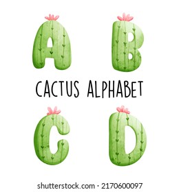 Cactus Alphabet, Cactus Font. Vector Illustration