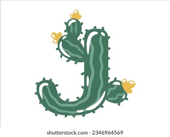 Cactus Alphabet Letter J Illustration