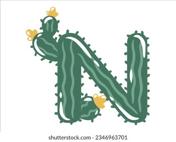 Cactus Alphabet Letter N Illustration