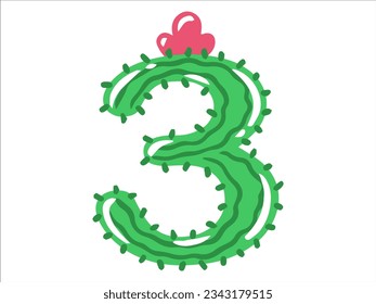 Cactus Alphabet Number 3 Illustration