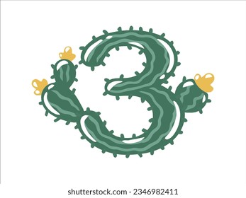 Cactus Alphabet Number 3 Illustration