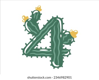 Alfabeto Cactus Número 4 Ilustración