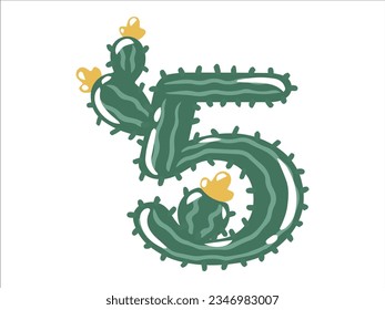 Cactus Alphabet Number 5 Illustration