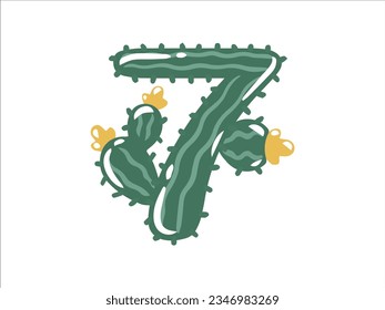 Cactus Alphabet Number 7 Illustration