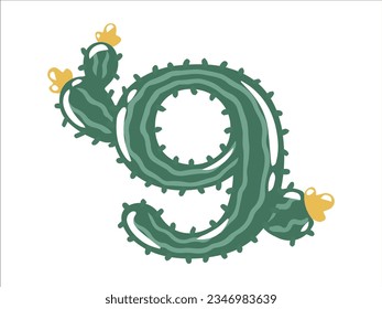 Cactus Alphabet Number 9 Illustration