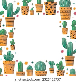 Ilustración de fondo de Cactus - Ilustración de cactus en olla
