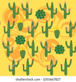 Cactus Background. Seamless Pattern. Exotic Plant. Tropical.