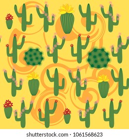 Cactus Background. Seamless Pattern. Exotic Plant. Tropical.