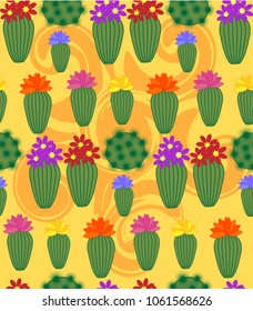 Cactus Background. Seamless Pattern. Exotic Plant. Tropical.