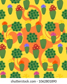 Cactus Background. Seamless Pattern. Exotic Plant. Tropical.