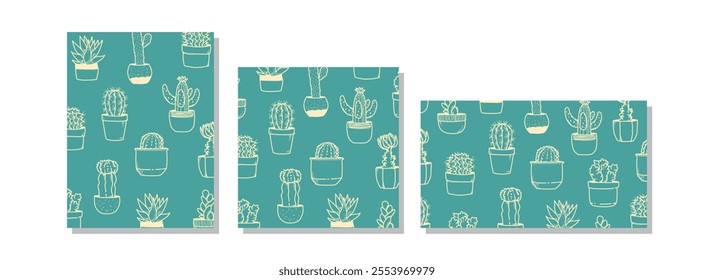 Cactus background set, poster, cover, label, banner, draw design simple vector decorative graphic design illustration for your design
