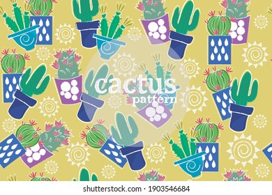 
cactus background, vector image, cartoon drawing flowers