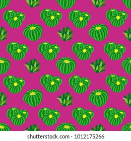 Cactus background, vector seamless pattern, isolated on purple backdrop.