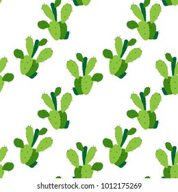 Cactus background, vector seamless pattern, isolated on white backdrop.