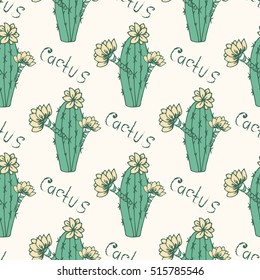 Cactus. Background, wallpaper, seamless. Doodle.