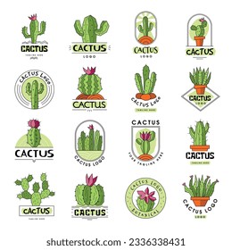 Cactus badges. Spike plants illustrations recent vector emblem of cactuses