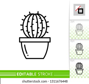 Cactus ball thin line icon. Succulent banner in flat style. Houseplant poster. Linear pictogram. Simple illustration, outline symbol. Vector sign isolated on white. Editable stroke icons without fill