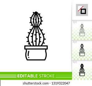 Cactus ball thin line icon. Succulent banner in flat style. Houseplant poster. Linear pictogram. Simple illustration, outline symbol. Vector sign isolated on white. Editable stroke icons without fill
