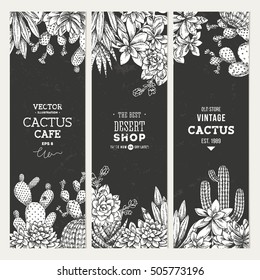 Cactus banner collection. Sketchy style illustration. Succulent set. Vector illustration