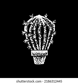 Cactus Black Dotwork. Vector Illustration of Hand Drawn Objects.