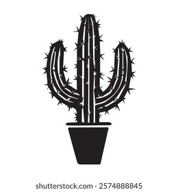 Cactus black silhouette vector art illustration.