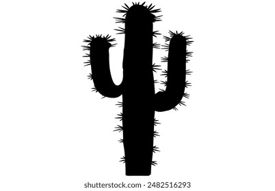 Silueta de Vector negro de cactus aislado sobre fondo blanco, Ilustración de planta tropical de verano de desert Flower.