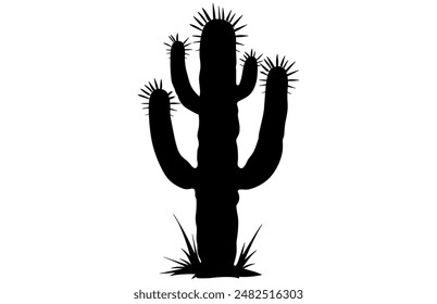 Cactus Black Vector silhouette isolated on white background, Desert Flower Summer Tropical Plant Illustration.