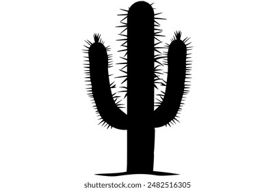 Cactus Black Vector silhouette isolated on white background, Desert Flower Summer Tropical Plant Illustration.